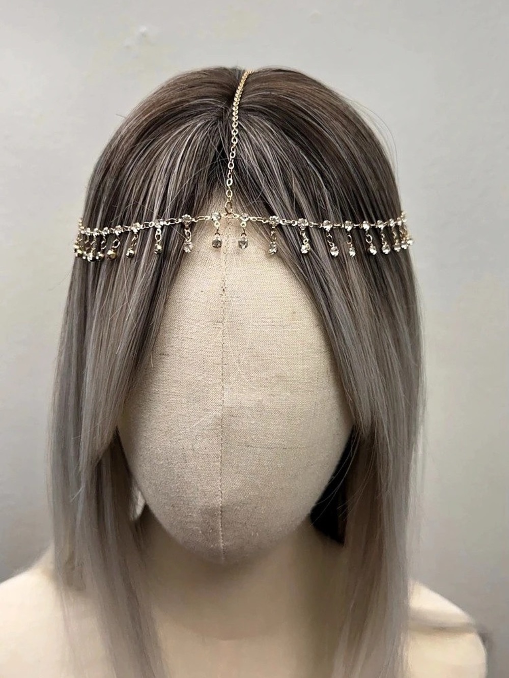 Gold Rhinestone Head Chain Crystal Dangle Hair Jewelry Boho Headpiece
